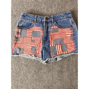 Forever 21‎ High Rise Womens Size 26 Medium Wash American Flag Cutoff Shorts
